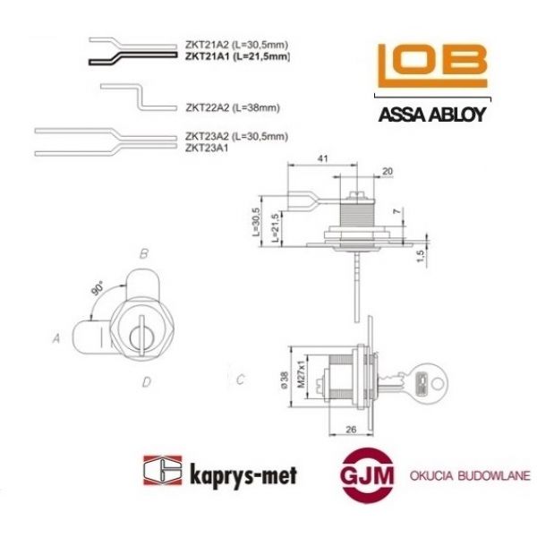 Zamek kasetowy LOB ZKT21-A1 nikiel