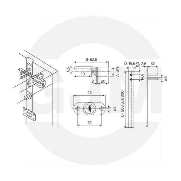 Wkładka GJM do zamka centralnego klucz łamany