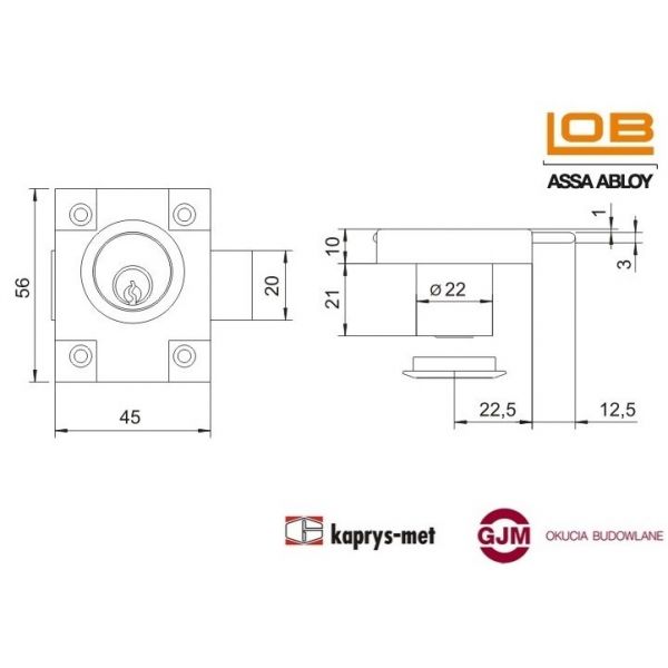 Zamek meblowy LOB ZMB1 nikiel