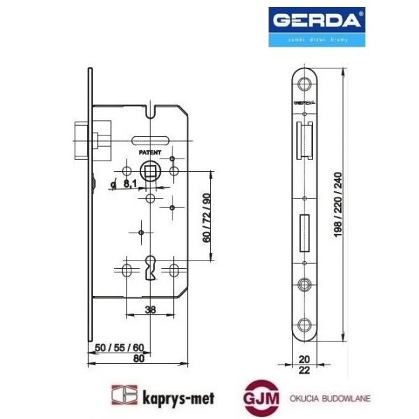 Zamek Gerda 90/50 na klucz ZW 100 ocynk srebrny