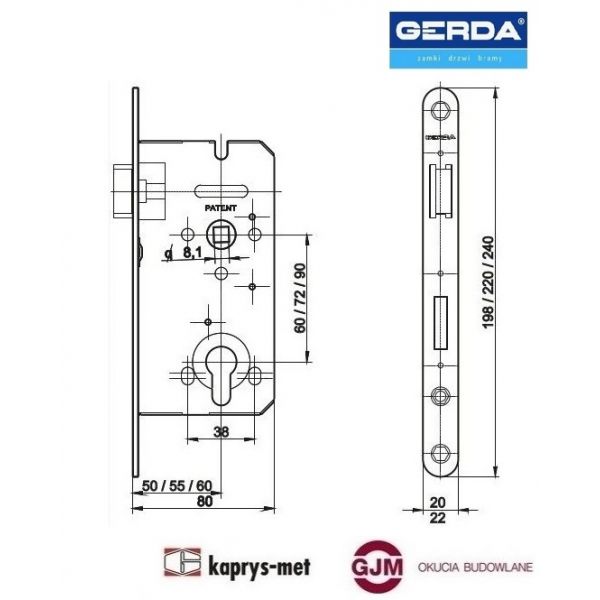 Zamek Gerda 90/50 na wkładkę ZW 100 ocynk srebrny