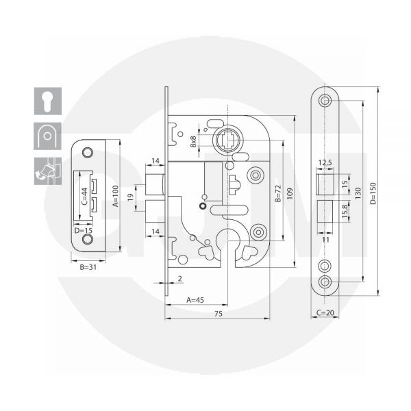 Zaczep płaski do zamka GJM 72/45