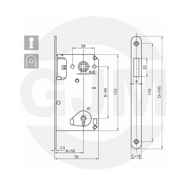 Zamek magnetyczny GJM na klucz 90/50