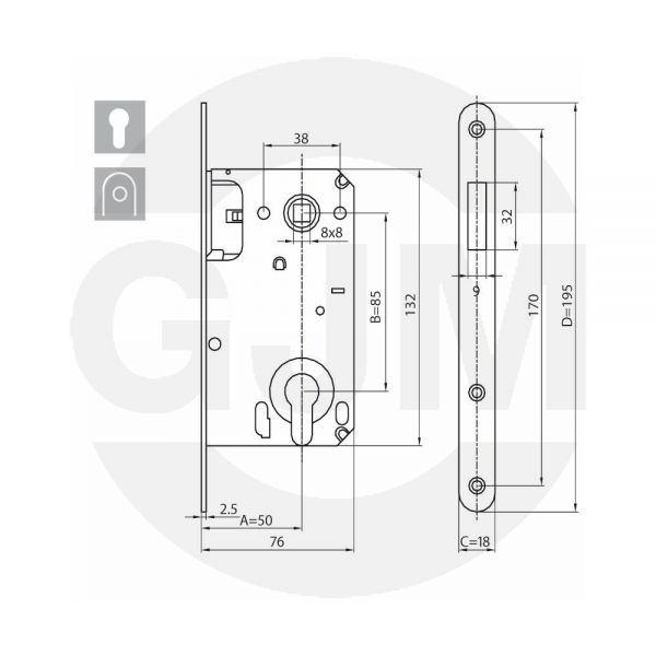 Zamek magnetyczny GJM na wkładkę 85/50